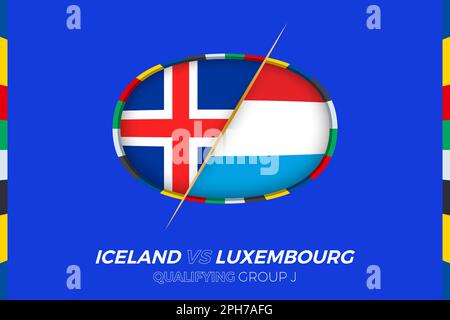 Iceland vs Luxembourg icon for European football tournament qualification, group J. Competition icon on the stylized background. Stock Vector