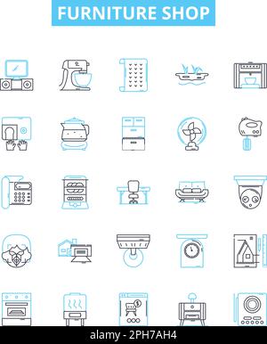 Furniture shop vector line icons set. Furniture, shop, furniture store, furniture retailer, furniture shop, furniture outlet, bedroom furniture Stock Vector