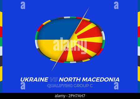 Ukraine vs North Macedonia icon for European football tournament qualification, group C. Competition icon on the stylized background. Stock Vector