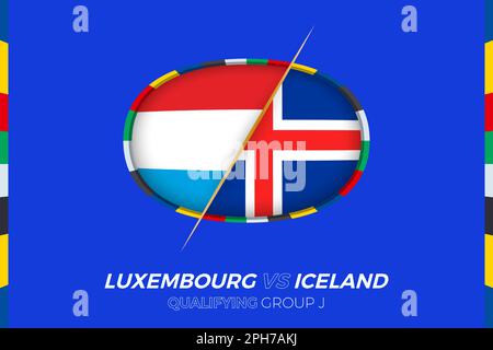 Luxembourg vs Iceland icon for European football tournament qualification, group J. Competition icon on the stylized background. Stock Vector