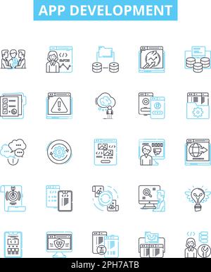 App development vector line icons set. app, development, design, mobile, software, coding, development illustration outline concept symbols and signs Stock Vector