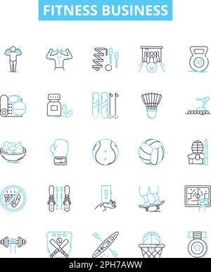Fitness business vector line icons set. Fitness, Business, Exercise, Training, Weight-loss, Nutrition, Health illustration outline concept symbols and Stock Vector