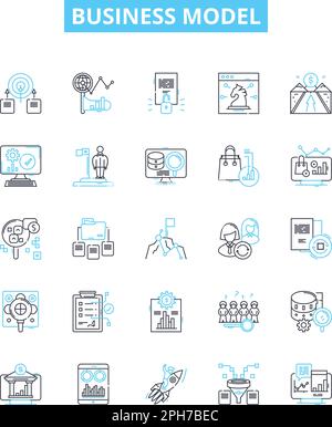 Business model vector line icons set. Business, model, strategy, innovation, market, customer, value illustration outline concept symbols and signs Stock Vector