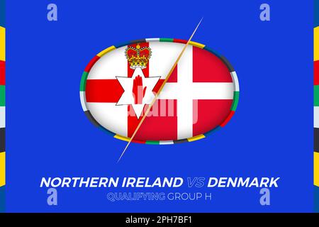 Northern Ireland vs Denmark icon for European football tournament qualification, group H. Competition icon on the stylized background. Stock Vector