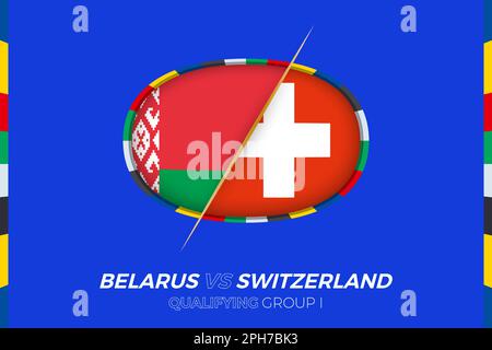 Belarus vs Switzerland icon for European football tournament qualification, group I. Competition icon on the stylized background. Stock Vector