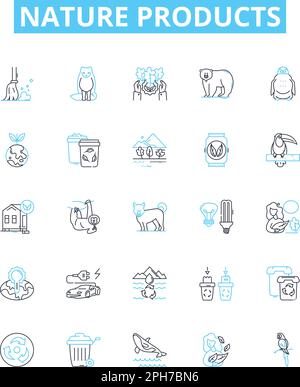 Nature products vector line icons set. Organic, Herbal, Botanical, Plants, Extracts, Essential, Oils illustration outline concept symbols and signs Stock Vector