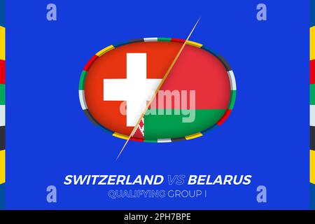 Switzerland vs Belarus icon for European football tournament qualification, group I. Competition icon on the stylized background. Stock Vector