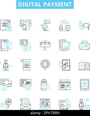 Digital payment vector line icons set. Digital, Payment, E-pay, Cashless, Online, Transfer, Mobile illustration outline concept symbols and signs Stock Vector