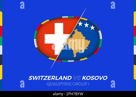 Switzerland vs Kosovo icon for European football tournament qualification, group I. Competition icon on the stylized background. Stock Vector