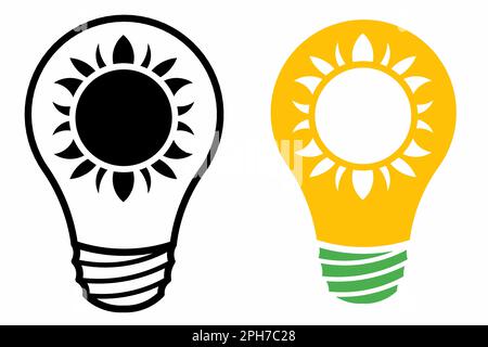 Eco sun light bulb. Solar powered electric lamp, eco symbol Stock Vector