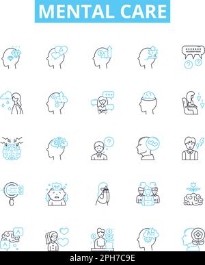 Mental care vector line icons set. Mental, care, therapy, health, counseling, support, wellbeing illustration outline concept symbols and signs Stock Vector