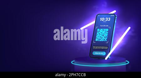Scan QR code in smartphone for pay. Concept following a link Stock Vector