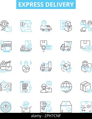 Express delivery vector line icons set. Express, Delivery, Rush, Quick, Speed, Dispatch, Mail illustration outline concept symbols and signs Stock Vector