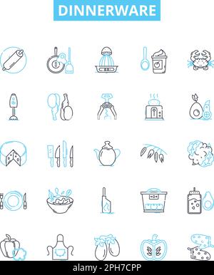 dinnerware icons, signs, outline symbols, concept linear illustration ...
