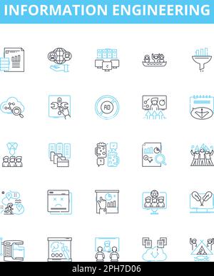 Information engineering vector line icons set. Information, engineering, systems, technology, data, database, database management illustration outline Stock Vector