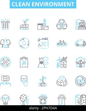 Clean environment vector line icons set. Environment, Cleanliness, Pollution, Conservation, Reuse, Recycle, Renewable illustration outline concept Stock Vector