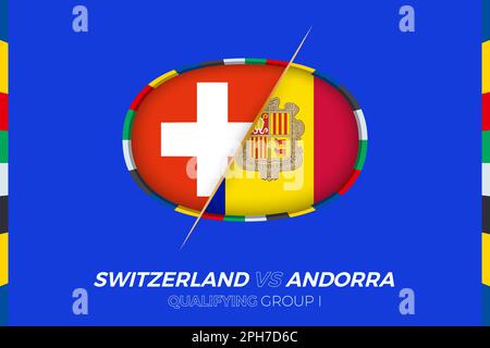 Switzerland vs Andorra icon for European football tournament qualification, group I. Competition icon on the stylized background. Stock Vector