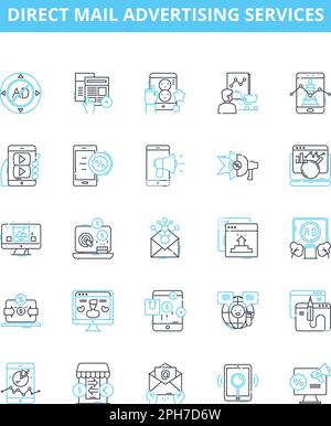 direct mail advertising services icons, signs, outline symbols, concept ...