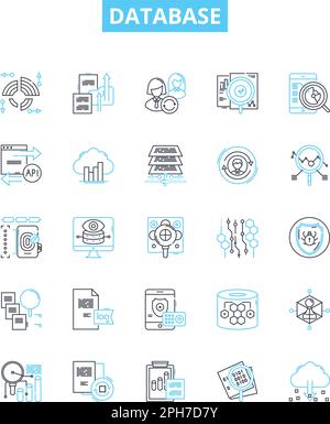 Database vector line icons set. database, SQL, MySQL, Oracle, Access, MongoDB, PostgreSQL illustration outline concept symbols and signs Stock Vector