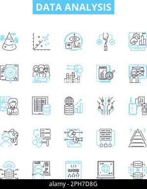 Data analysis vector line icons set. Analytics, Mining, Exploration, Modeling, Visualization, Inference, Statistics illustration outline concept Stock Vector