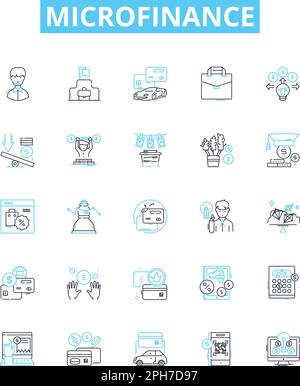 Microfinance vector line icons set. Microfinance, Loan, Finance, Banking, Credit, Investment, Poor illustration outline concept symbols and signs Stock Vector