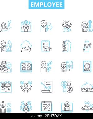 Employee vector line icons set. Worker, Staff, Personnel, Colleague, Associate, Hire, Wage illustration outline concept symbols and signs Stock Vector