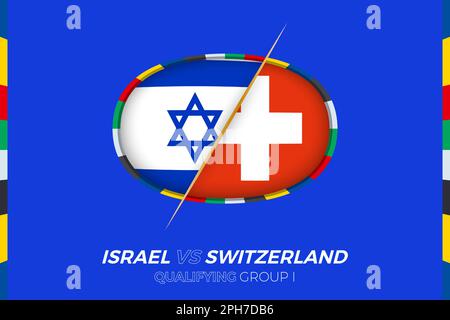 Israel vs Switzerland icon for European football tournament qualification, group I. Competition icon on the stylized background. Stock Vector