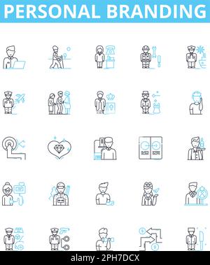 Personal branding vector line icons set. Self-promotion, Networking, Reputation, Identity, Image, Profile, Value illustration outline concept symbols Stock Vector