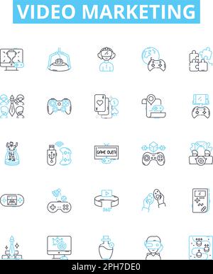 Video marketing vector line icons set. Video, Marketing, Advertising, Promotion, Campaign, Visual, Content illustration outline concept symbols and Stock Vector