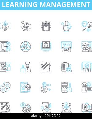 Learning management vector line icons set. Education, Training, Courseware, E-learning, System, Technology, Platform illustration outline concept Stock Vector
