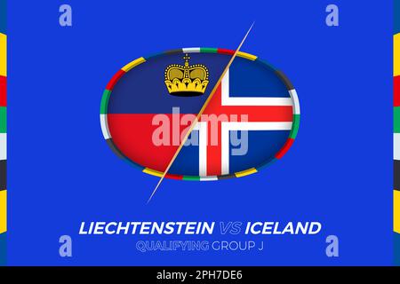 Liechtenstein vs Iceland icon for European football tournament qualification, group J. Competition icon on the stylized background. Stock Vector
