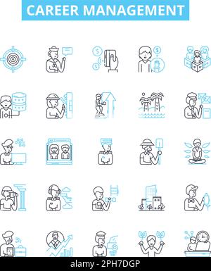 career management vector line icons set. Job, Search, Training, Networking, Resume, Developing, Goals illustration outline concept symbols and signs Stock Vector