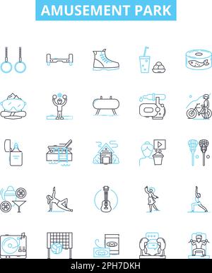 amusement park vector line icons set. Festival, playground, carnival, rides, arcade, rollercoaster, ferris-wheel illustration outline concept symbols Stock Vector