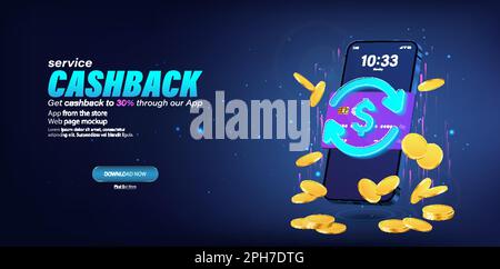 Cash back service in mobile phone. Saving money via phone Stock Vector