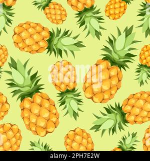 Tropical seamless pattern with pineapple fruit on a green background. Vector seamless background Stock Vector