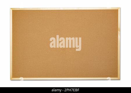 Empty cork board with wooden frame on white background. Stock Photo