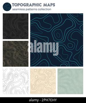 Topographic maps. Amazing isoline patterns, seamless design. Appealing tileable background. Vector illustration. Stock Vector