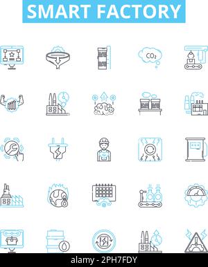 Smart factory vector line icons set. Smart, Factory, Automation, Digital, IoT, Intelligent, Manufacturing illustration outline concept symbols and Stock Vector