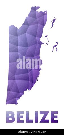 Map of Belize. Low poly illustration of the country. Purple geometric design. Polygonal vector illustration. Stock Vector