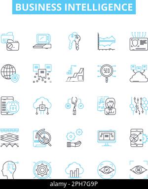 Business intelligence vector line icons set. Business, Intelligence, Analytics, Data, Technology, Decision-making, Intelligence-driven illustration Stock Vector