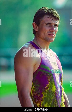 Sergey Bubka (URS) during a photo shoot for Nike International Athletics in the Olympic Stadium,Estadi Olímpic Lluís Companys, Barcelona, Spain 1991 Stock Photo