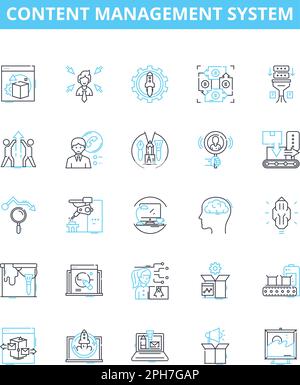 Content management system vector line icons set. CMS, Content, Management, System, Creation, Publishing, Storage illustration outline concept symbols Stock Vector
