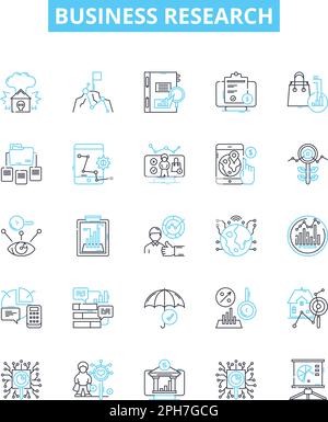 Business research vector line icons set. Business, Research, Analysis, Market, Study, Planning, Survey illustration outline concept symbols and signs Stock Vector