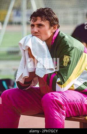 Sergey Bubka (URS) during a photo shoot for Nike International Athletics in the Olympic Stadium,Estadi Olímpic Lluís Companys, Barcelona, Spain 1991 Stock Photo