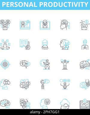 Personal productivity vector line icons set. Productivity, Personal, Time, Management, Goals, Plan, Success illustration outline concept symbols and Stock Vector