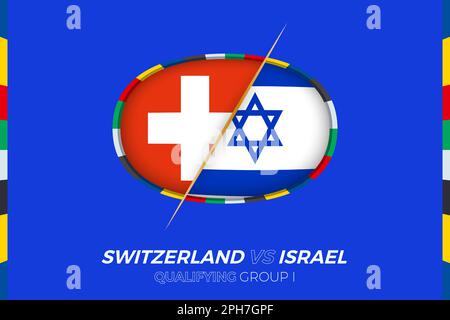 Switzerland vs Israel icon for European football tournament qualification, group I. Competition icon on the stylized background. Stock Vector