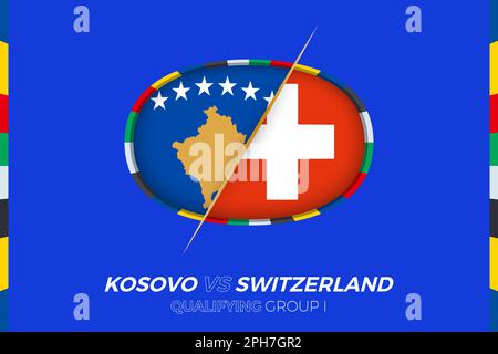 Kosovo vs Switzerland icon for European football tournament qualification, group I. Competition icon on the stylized background. Stock Vector