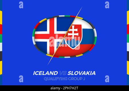 Iceland vs Slovakia icon for European football tournament qualification, group J. Competition icon on the stylized background. Stock Vector