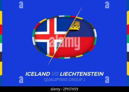 Iceland vs Liechtenstein icon for European football tournament qualification, group J. Competition icon on the stylized background. Stock Vector