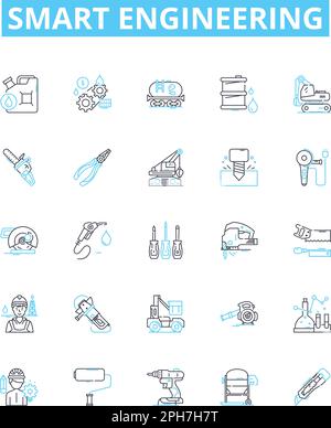 Smart engineering vector line icons set. engineer, smart, engineering, intelligent, automation, electronics, networking illustration outline concept Stock Vector